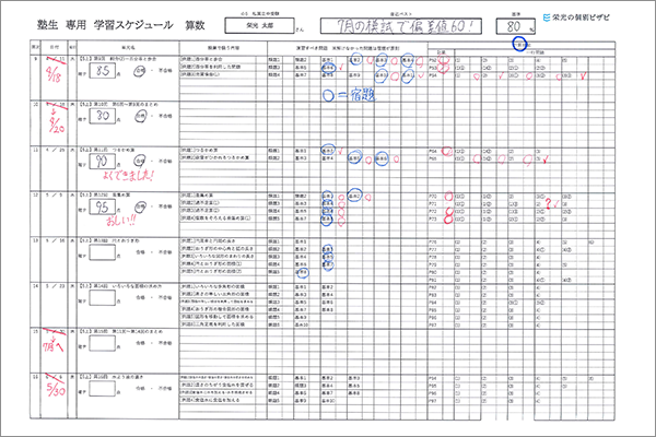 学習スケジュール表の写真